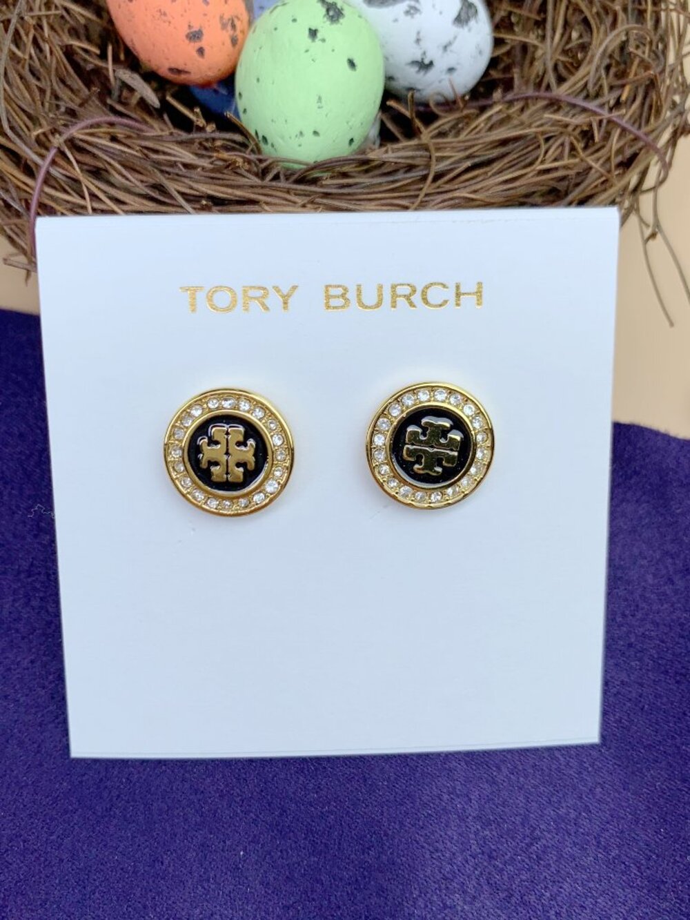 Tory Burch Kira Enamel Stud Earrings in Black